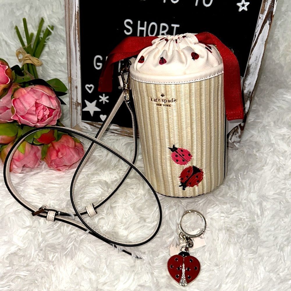 Kate spade cylinder embroidered ladybugs bag and ladybug key fob set
